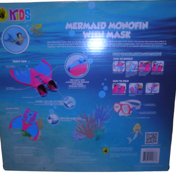 Kids' Mermaid Monofin with Mask & Fins, Pink/Blue, by Body Glove, NIB - Picture 6 of 12